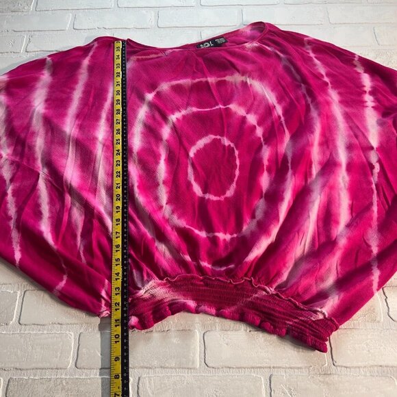 SOL Top Women OS Pink Tie-Dye Boho Hippie Long Wide Sleeve Smocked One Size Fits - Picture 3 of 11